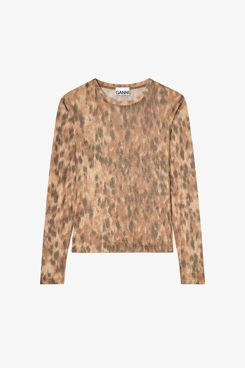 Long-sleeve Top in Printed Marl Mesh