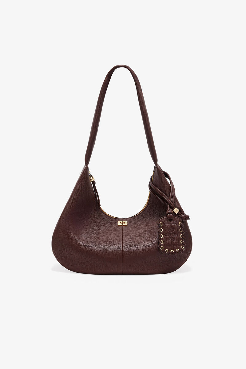 Brown Grained Medium Hobo Bag