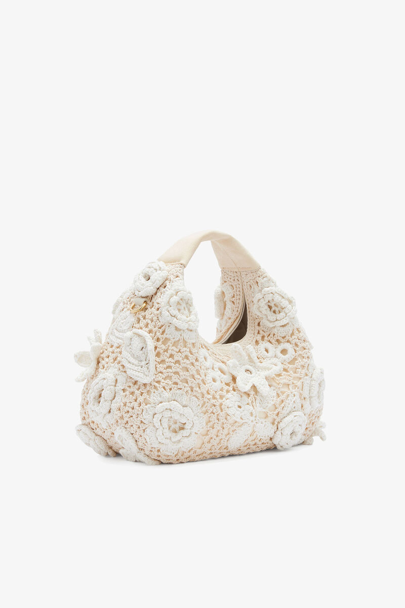 Mini Hobo Bag in White Crochet