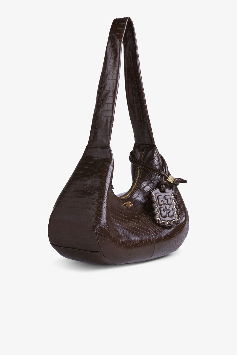 Brown Croco Medium Hobo Bag