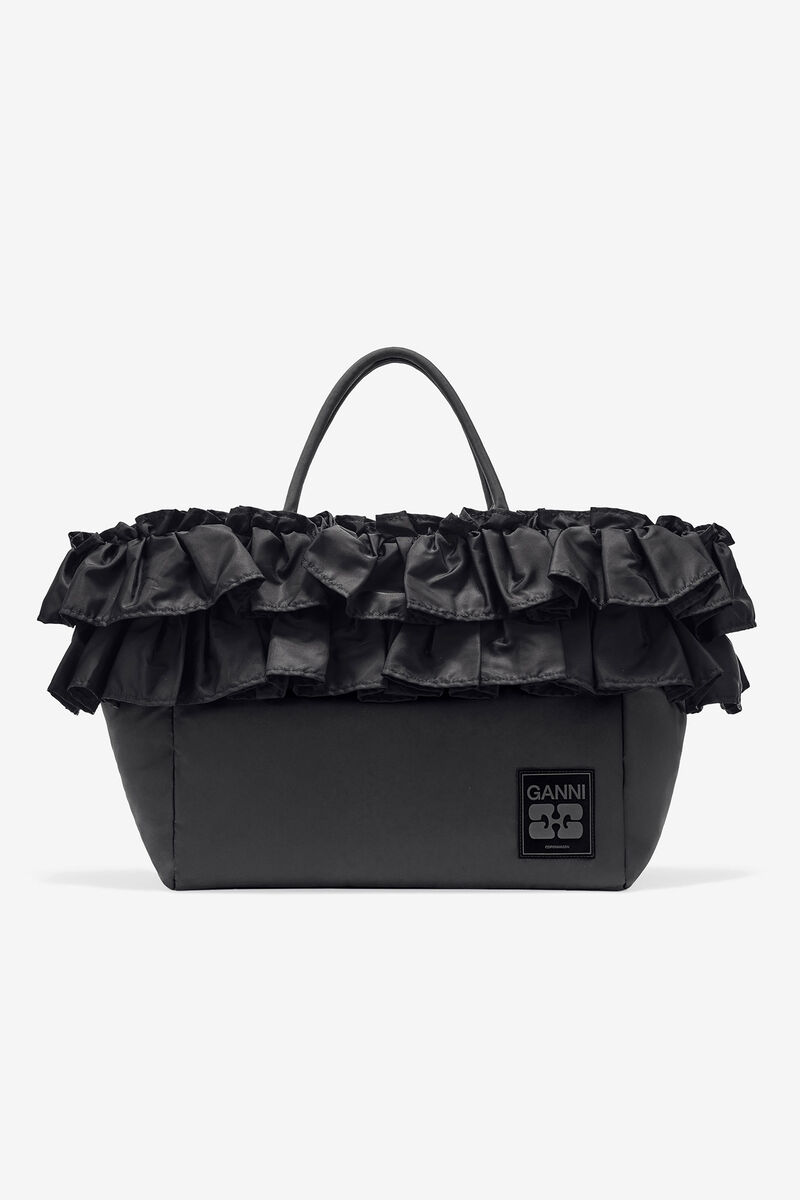 Black XXL Ruffle Tote
