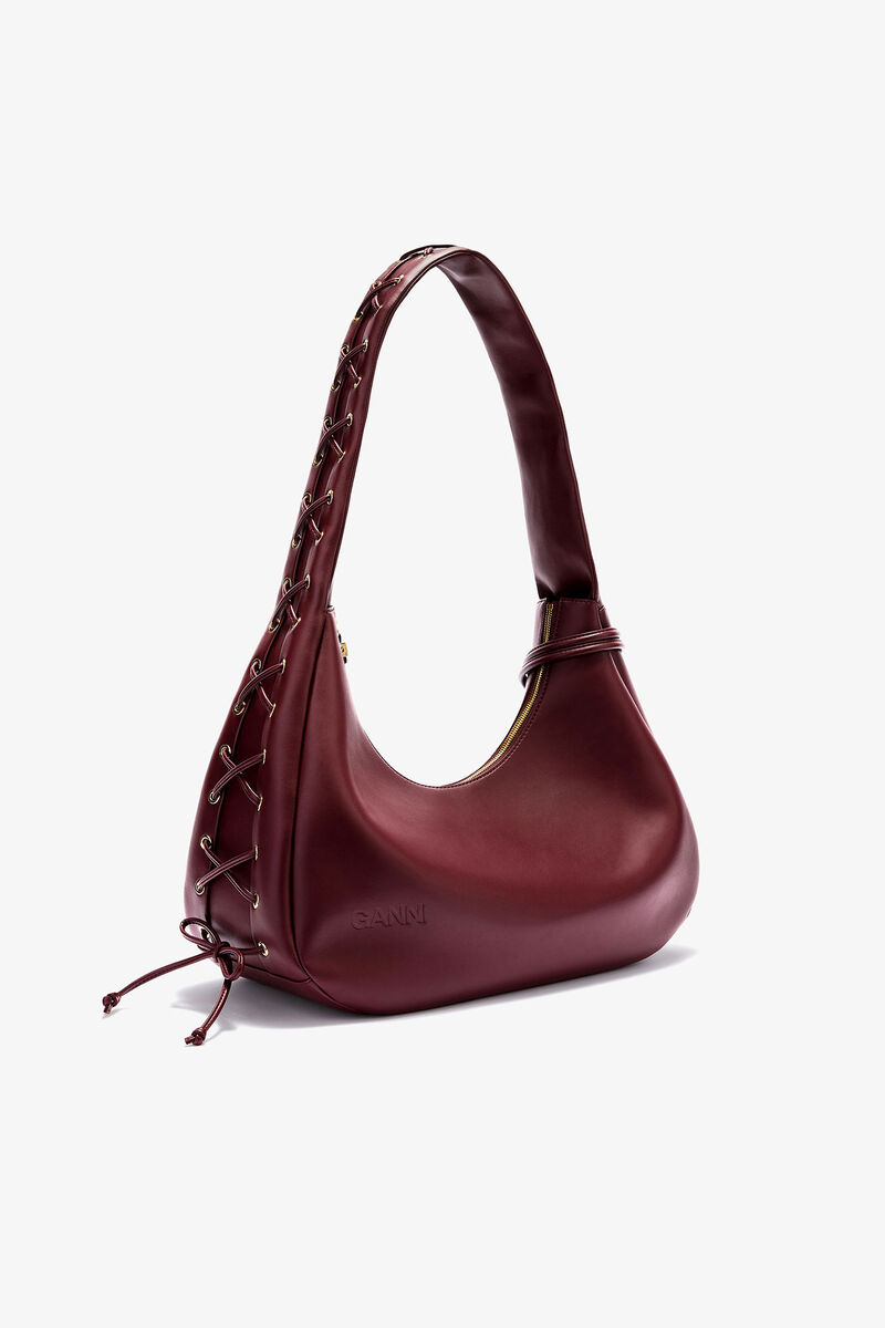 Burgundy Medium Laces Hobo Bag