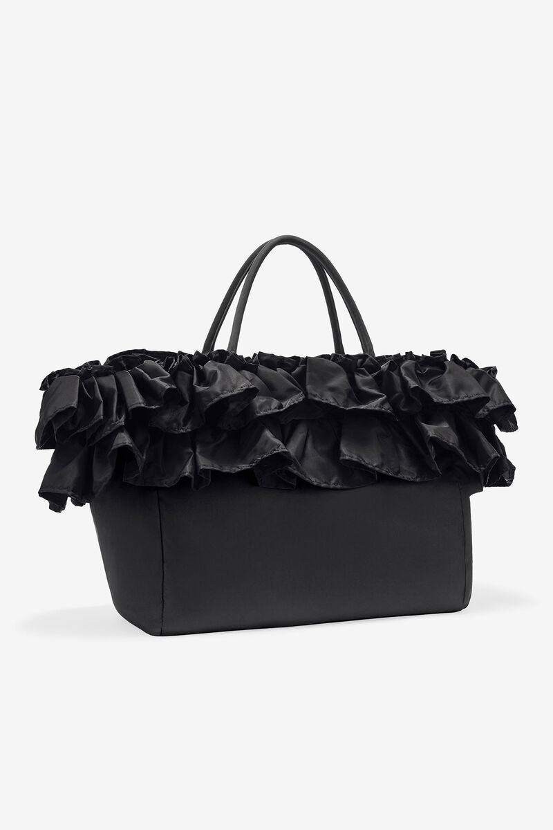 Black XXL Ruffle Tote