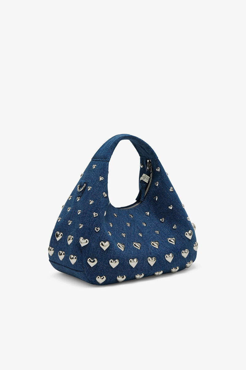 Denim Stud Mini Hobo Bag