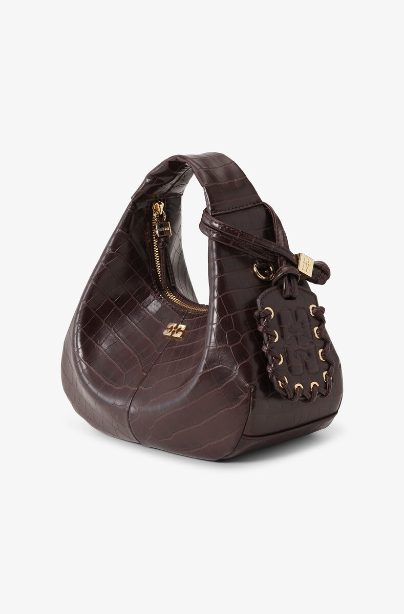 Brown Croco Mini Hobo Bag