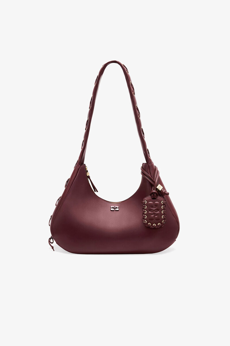 Burgundy Medium Laces Hobo Bag