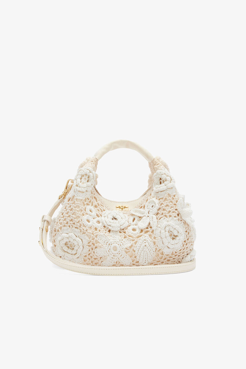 Mini Hobo Bag in White Crochet