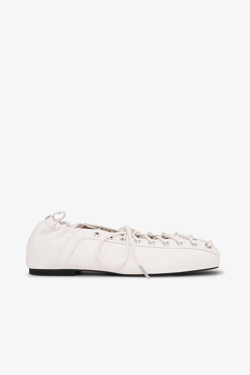 Lace-Up Ballerinas in Ivory